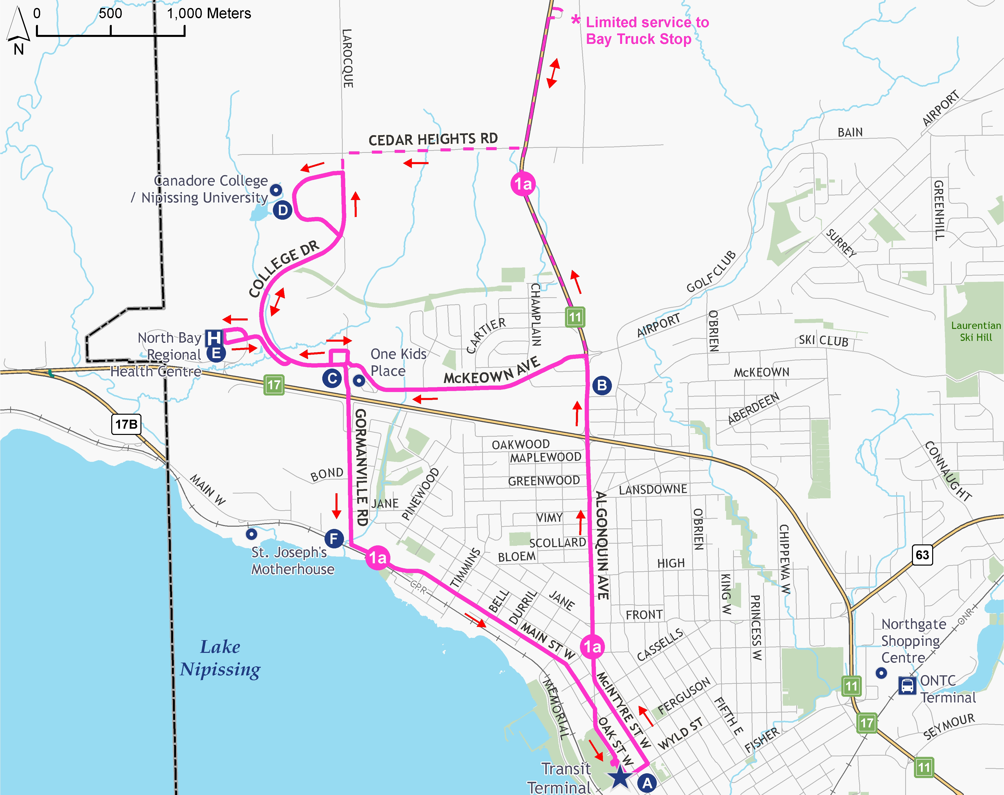 1a College University route map
