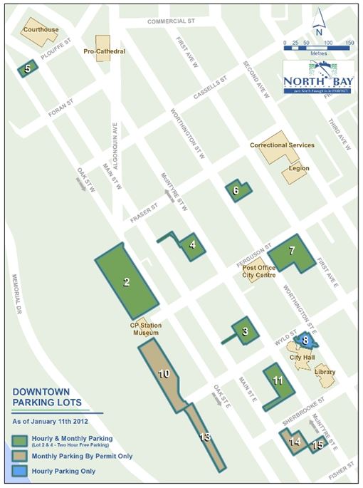 Map of parking lots downtown North Bay